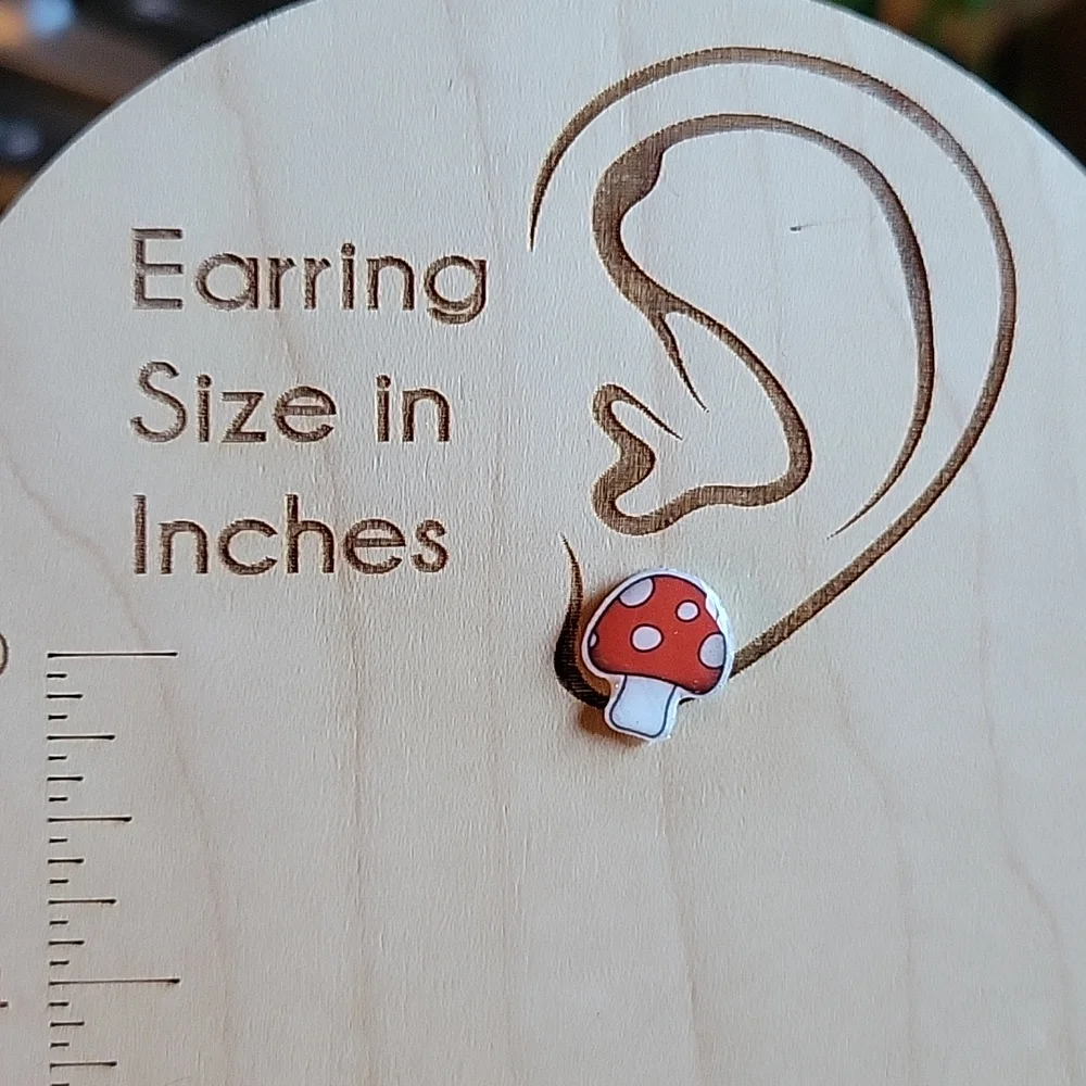 Mushroom Stud Earrings, choice of red or pink - Picture 3 of 5